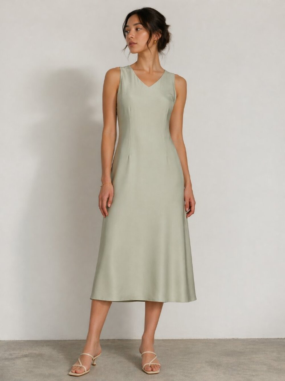Donna Morgan Women's Sage Green Sleeveless A-Line Dress, 10
